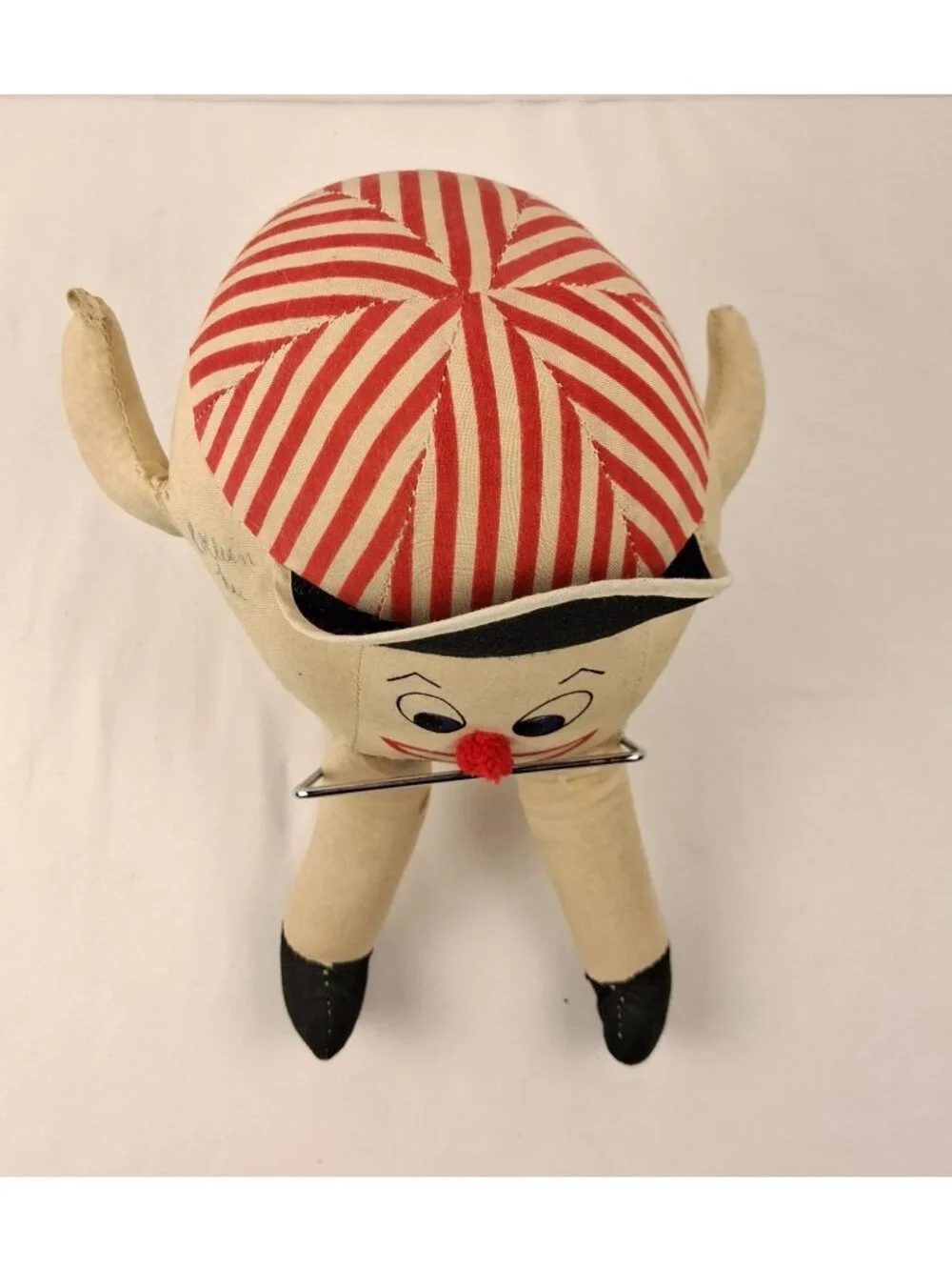 VTG Humpty Dumpty Cloth Doll W/ Red Striped Hat & Bow Tie 1940s Handmade Figure - Picture 7 of 15